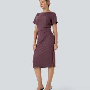 Short Sleeve Ruched Bodycon Midi Work Dress